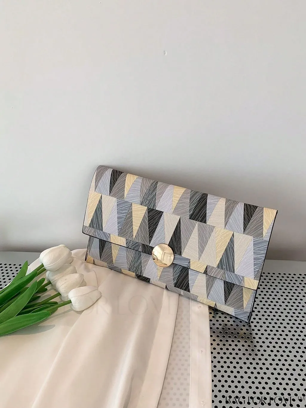 BagForLove - Stylish Metal-Decorated Geometric Envelope Clutch Bag for Everyday Use