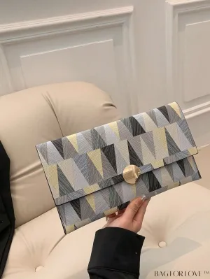 BagForLove - Stylish Metal-Decorated Geometric Envelope Clutch Bag for Everyday Use