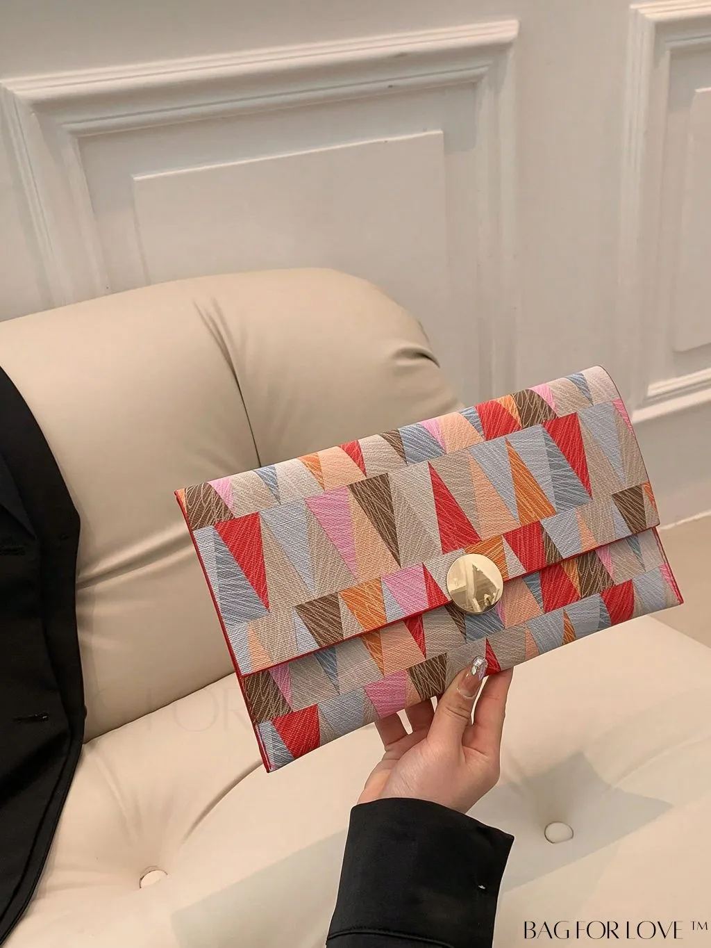 BagForLove - Stylish Metal-Decorated Geometric Envelope Clutch Bag for Everyday Use