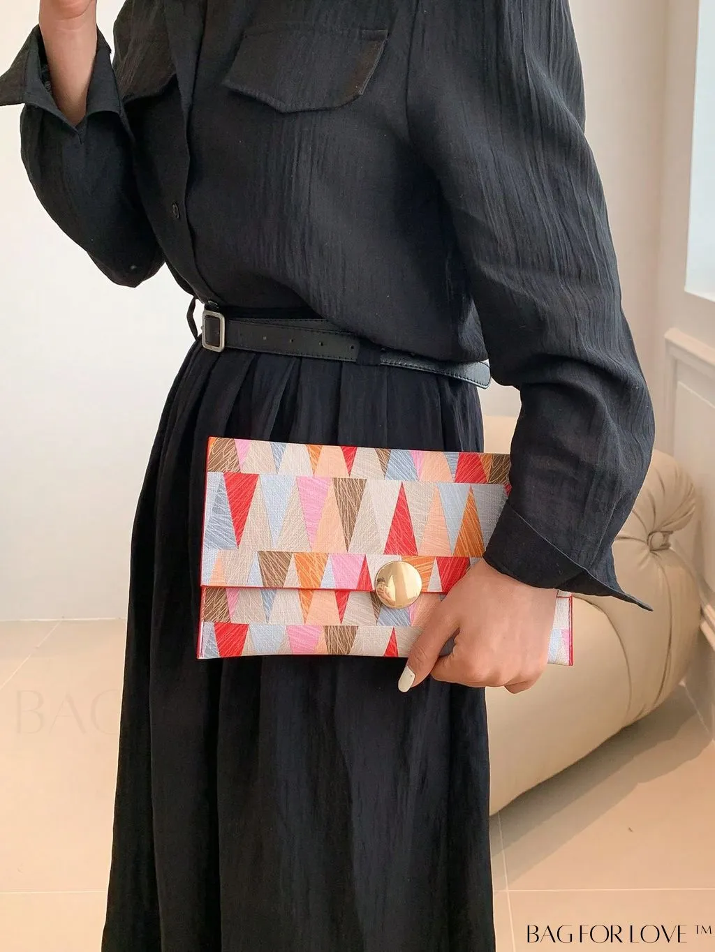 BagForLove - Stylish Metal-Decorated Geometric Envelope Clutch Bag for Everyday Use