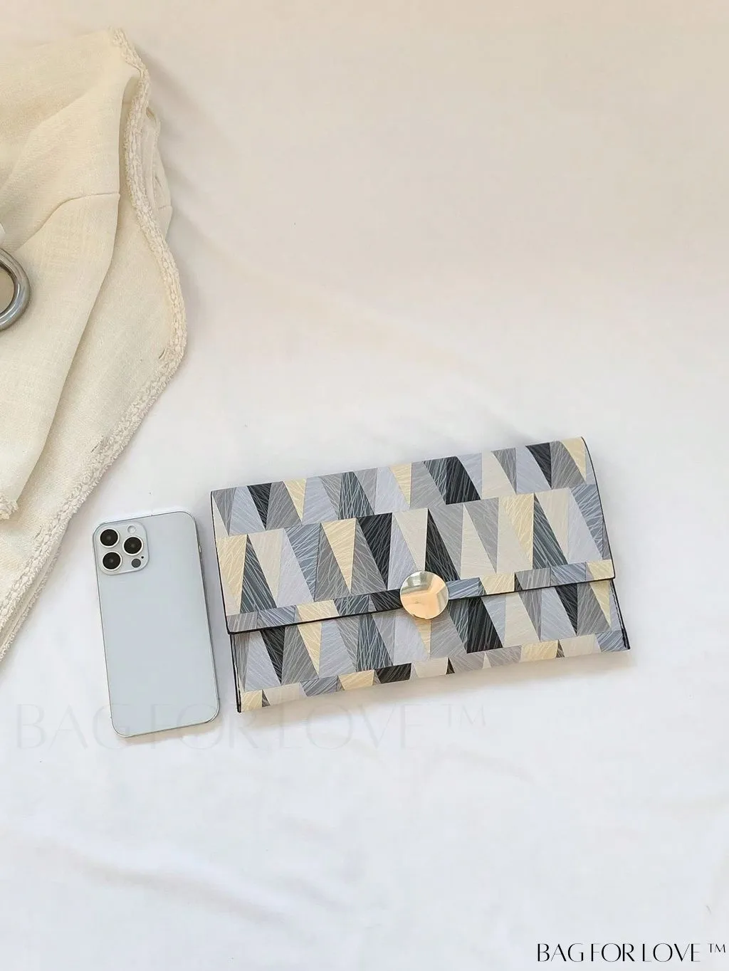 BagForLove - Stylish Metal-Decorated Geometric Envelope Clutch Bag for Everyday Use