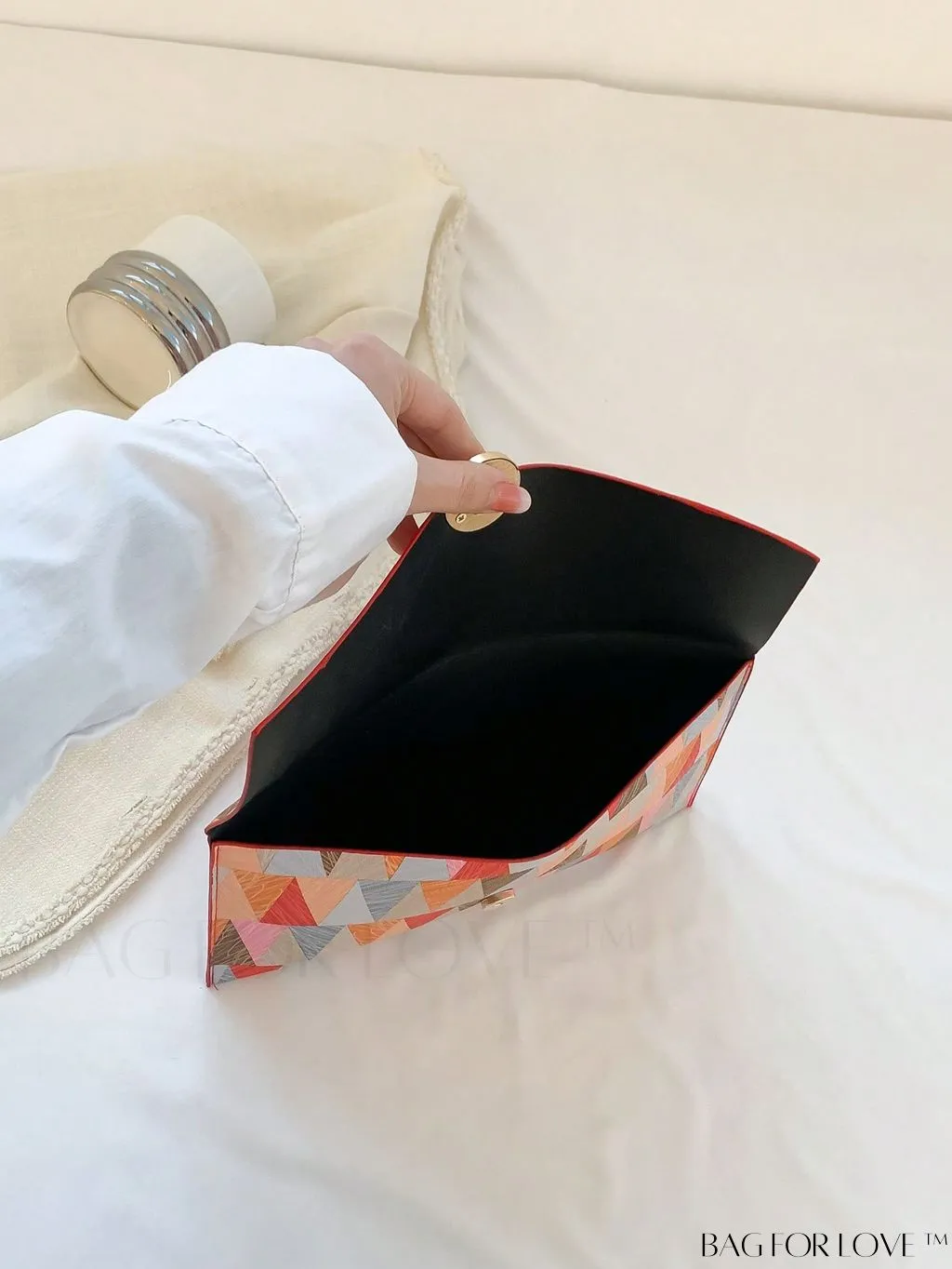 BagForLove - Stylish Metal-Decorated Geometric Envelope Clutch Bag for Everyday Use