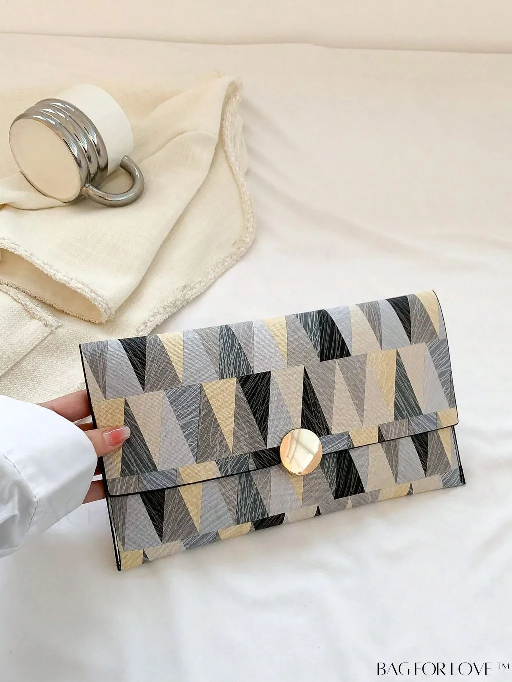 BagForLove - Stylish Metal-Decorated Geometric Envelope Clutch Bag for Everyday Use