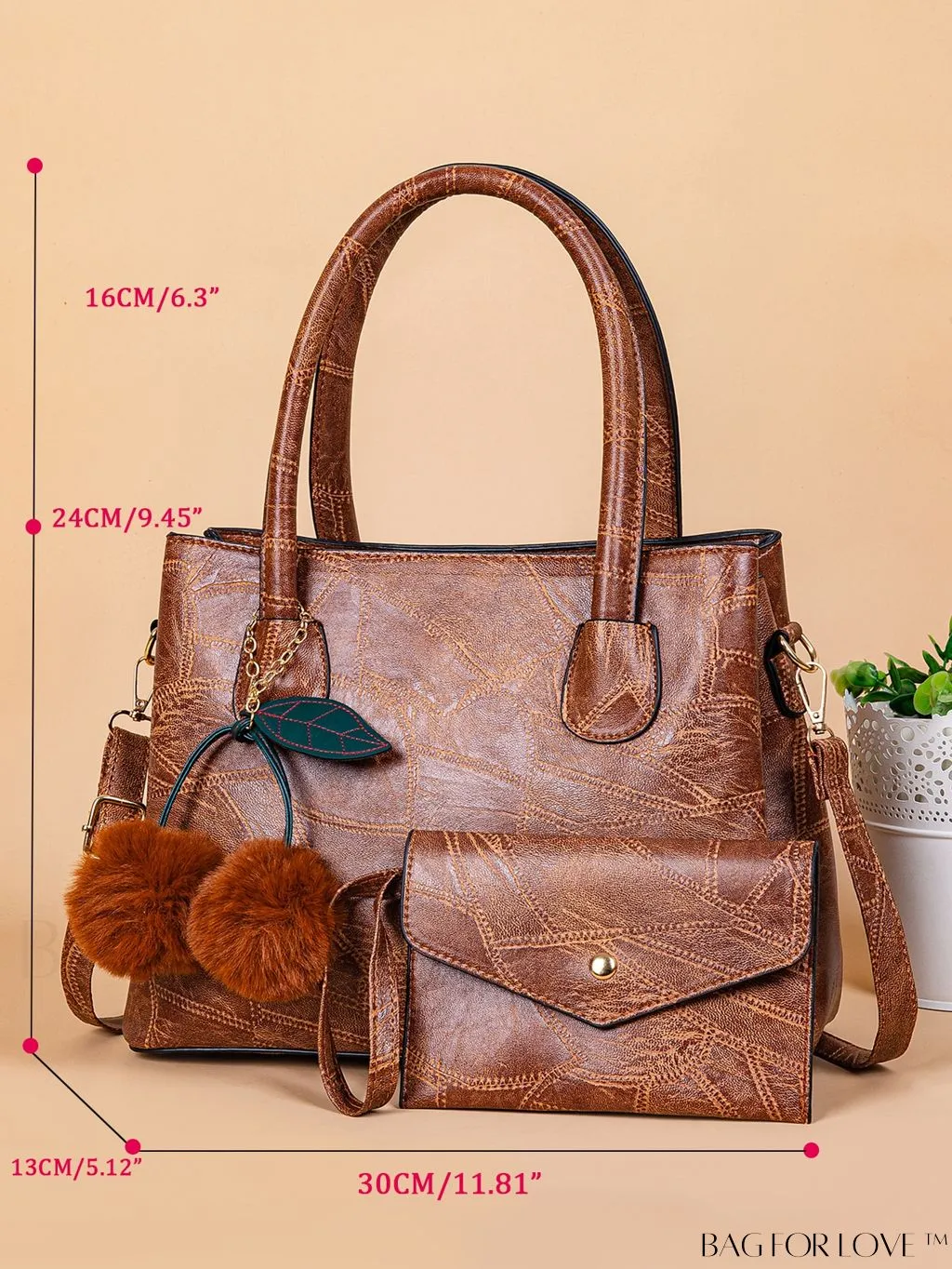 BagForLove - Vintage Womens Handbag: 2pcs/set, Three Compartments, Crossbody Design