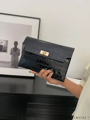 BagForLove - Womens Crocodile Print Envelope Clutch: Chic and Stylish.