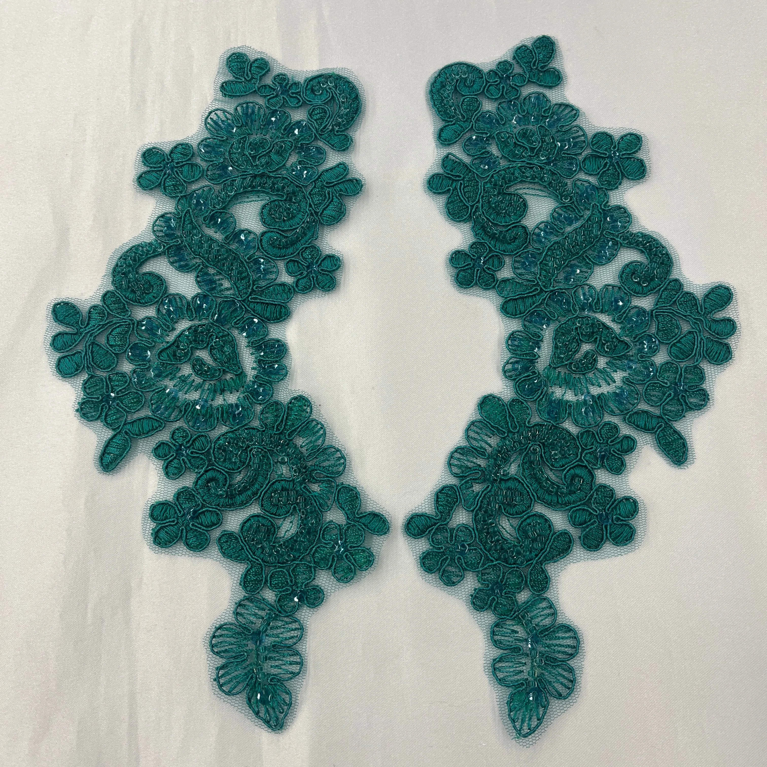 Beaded & Corded Floral Lace Applique Embroidered on 100% Polyester | Lace USA - KZ-25-HB