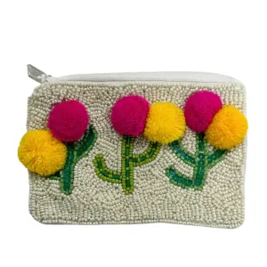 Beaded Cactus Pom Zipper Pouch