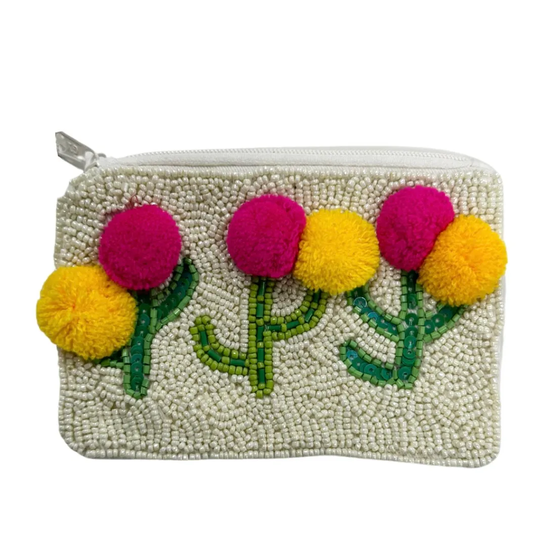 Beaded Cactus Pom Zipper Pouch
