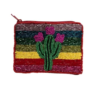 Beaded Cactus Rainbow Zipper Pouch