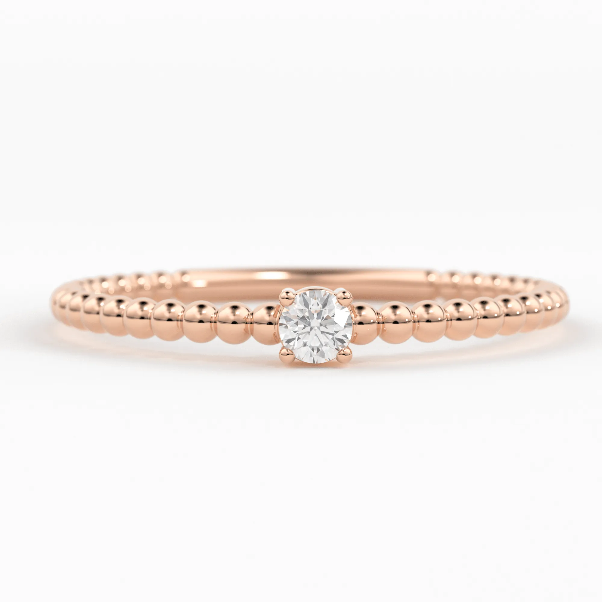 Beaded Diamond Ring / Diamond Solitaire Ring / Solitaire Diamond Ring / Simple Diamond Ring / Thin gold Band Ring/ Stacking Bead Dainty Ring
