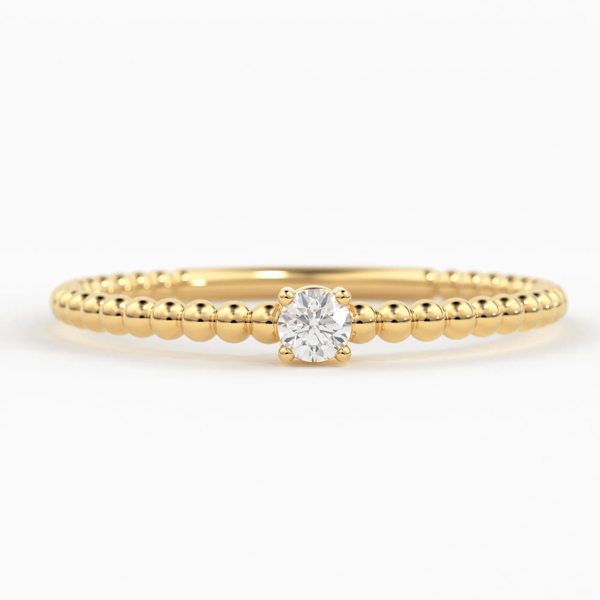 Beaded Diamond Ring / Diamond Solitaire Ring / Solitaire Diamond Ring / Simple Diamond Ring / Thin gold Band Ring/ Stacking Bead Dainty Ring