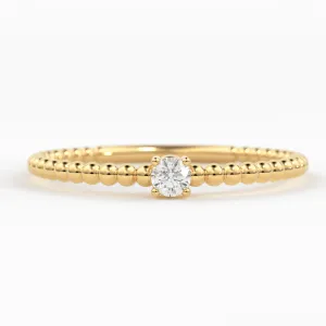 Beaded Diamond Ring / Diamond Solitaire Ring / Solitaire Diamond Ring / Simple Diamond Ring / Thin gold Band Ring/ Stacking Bead Dainty Ring