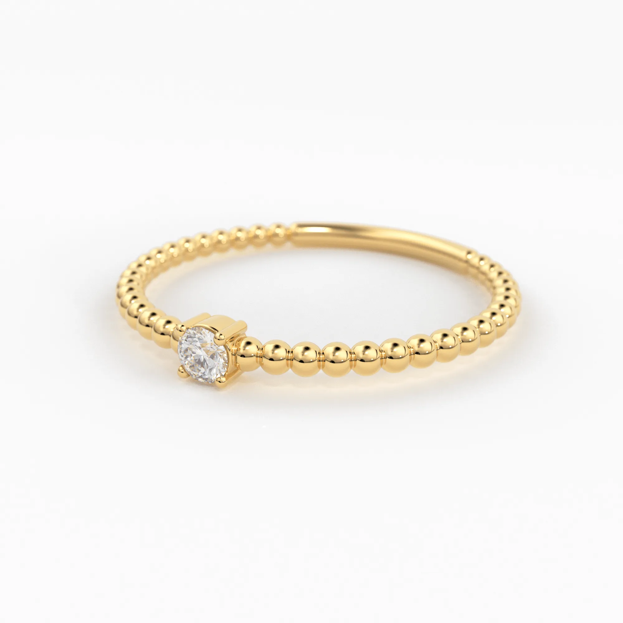 Beaded Diamond Ring / Diamond Solitaire Ring / Solitaire Diamond Ring / Simple Diamond Ring / Thin gold Band Ring/ Stacking Bead Dainty Ring