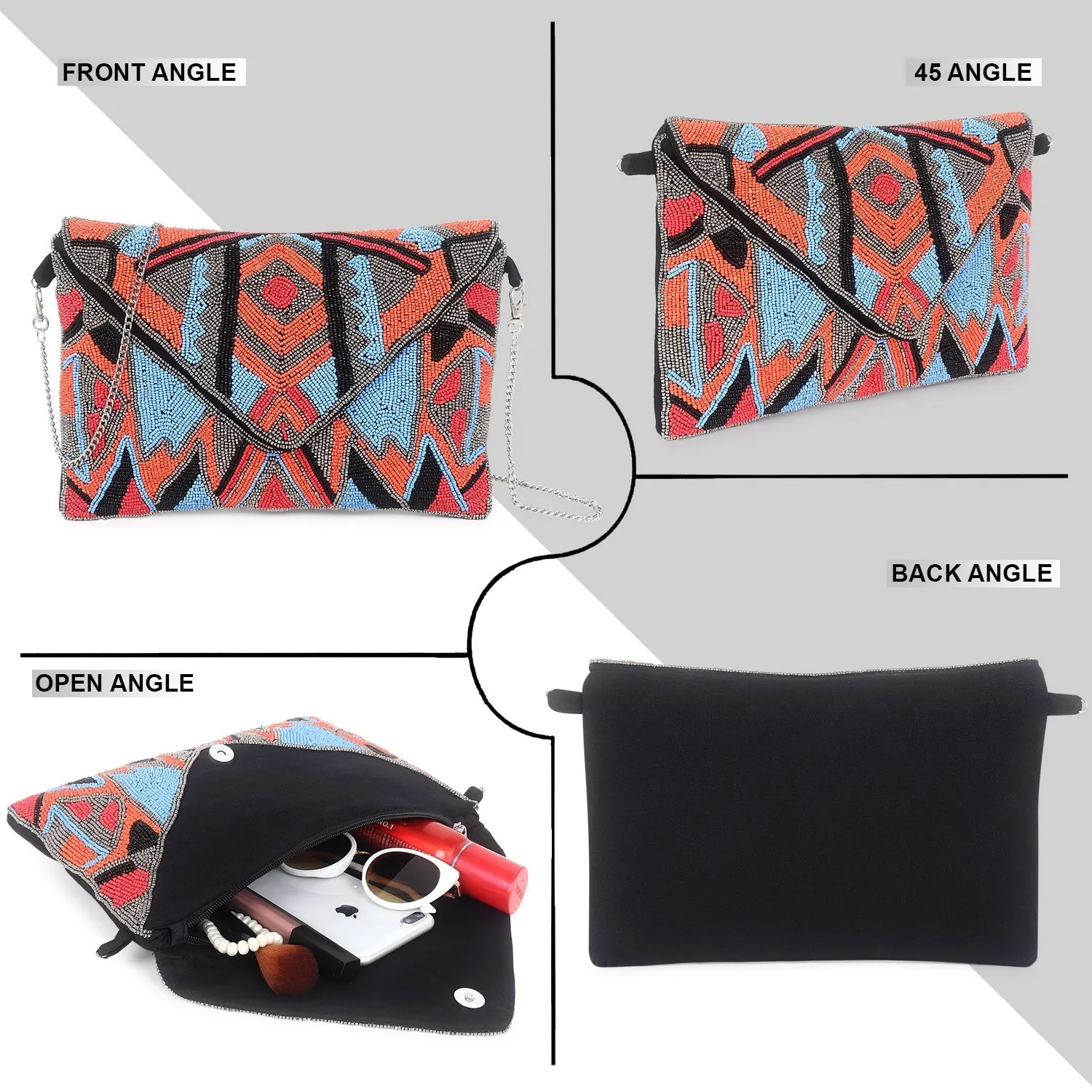 Beaded flap clutch bag