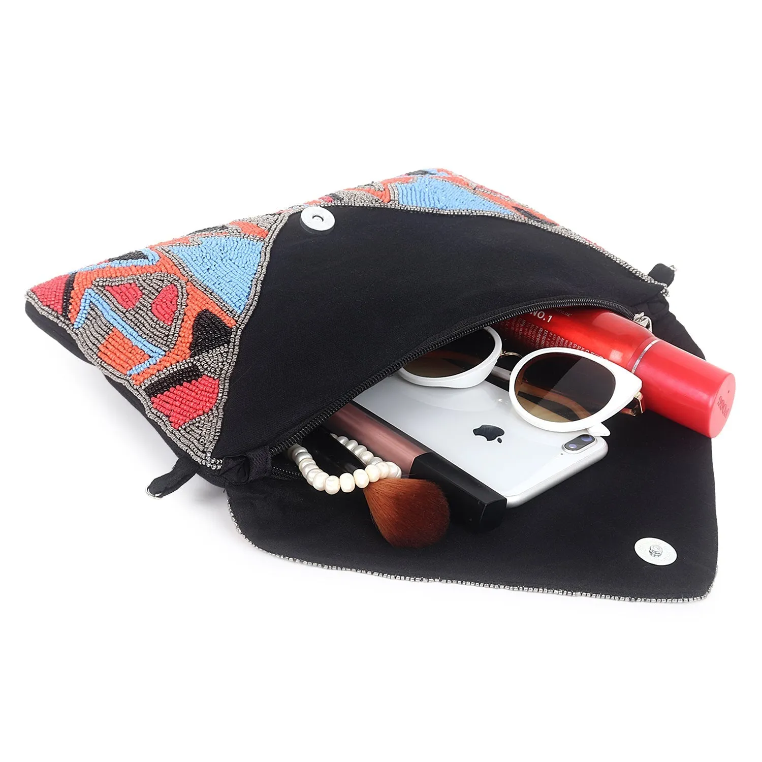 Beaded flap clutch bag
