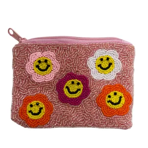 Beaded Smiley Flower Zipper Pouch