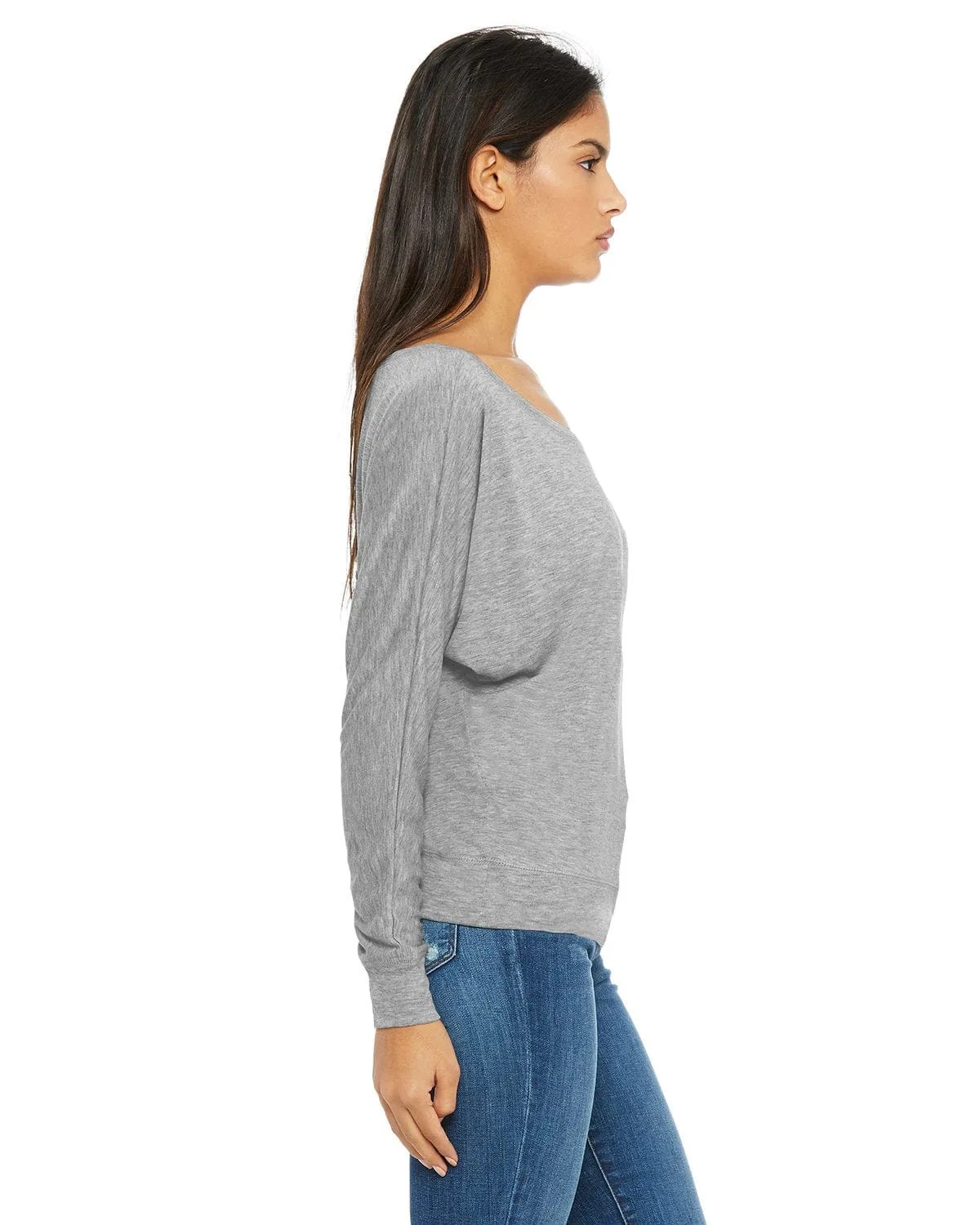 Bella Canvas Ladies Long Sleeve Off The Shoulder Top | Athletic Heather