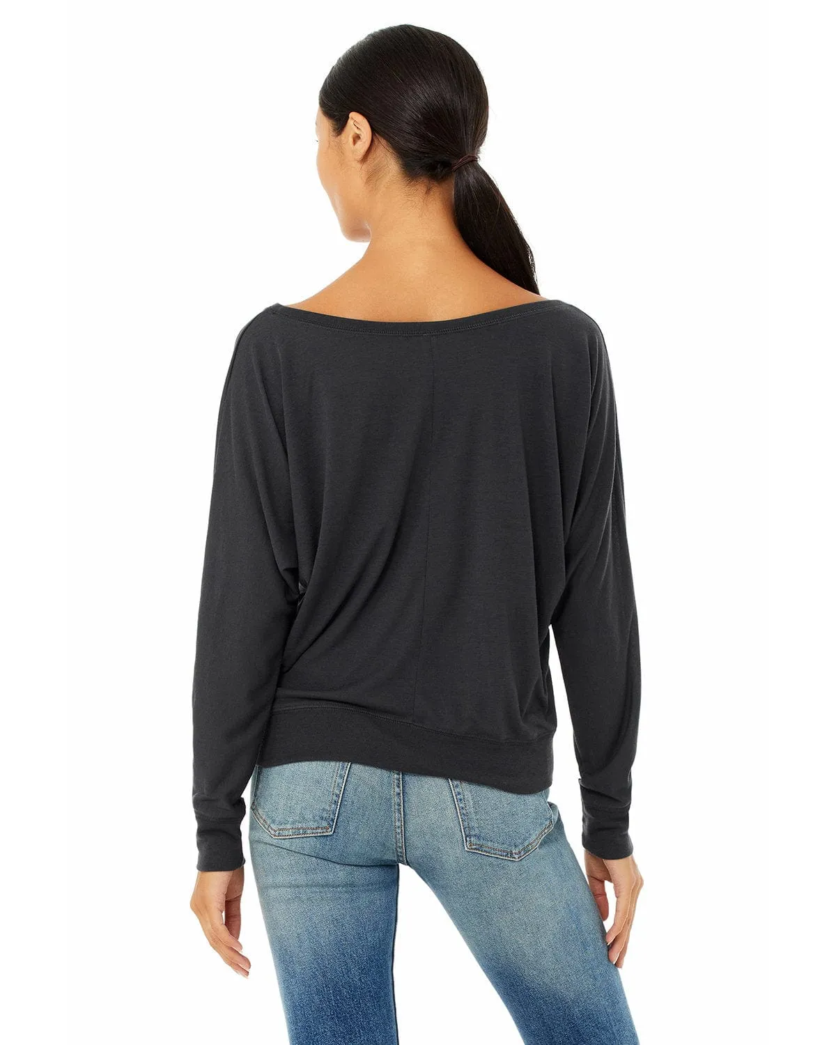 Bella Canvas Ladies Long Sleeve Off The Shoulder Top | Dark Grey