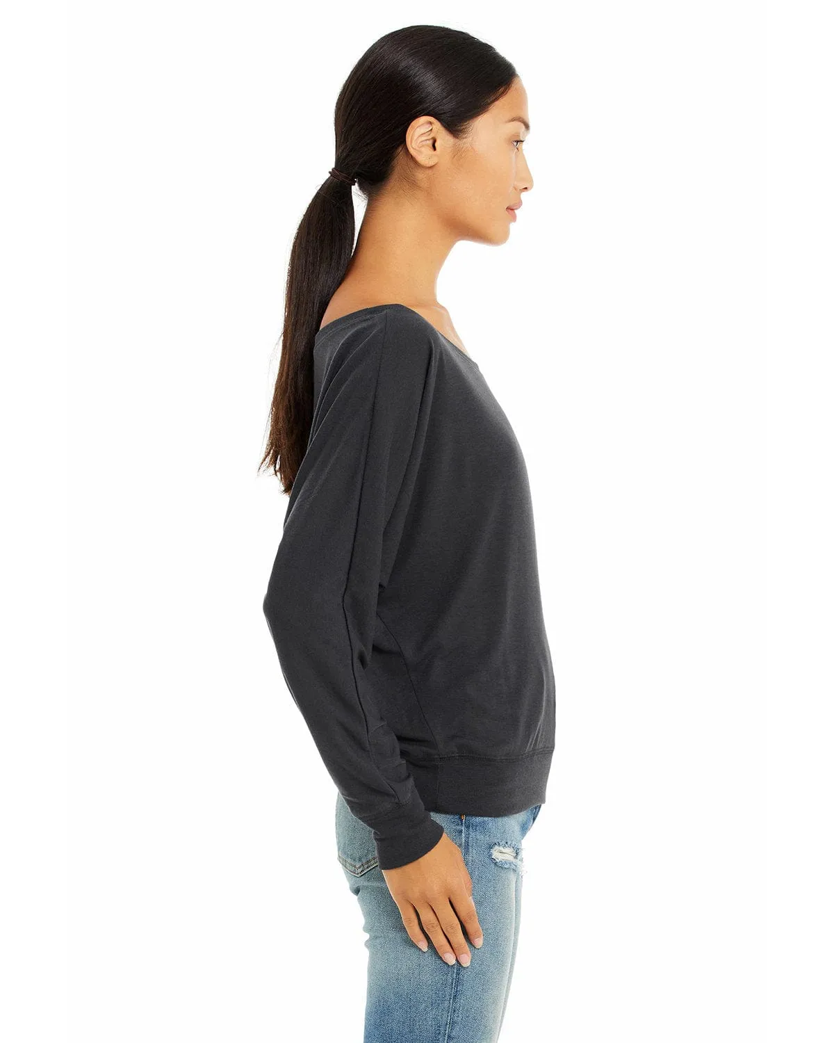 Bella Canvas Ladies Long Sleeve Off The Shoulder Top | Dark Grey