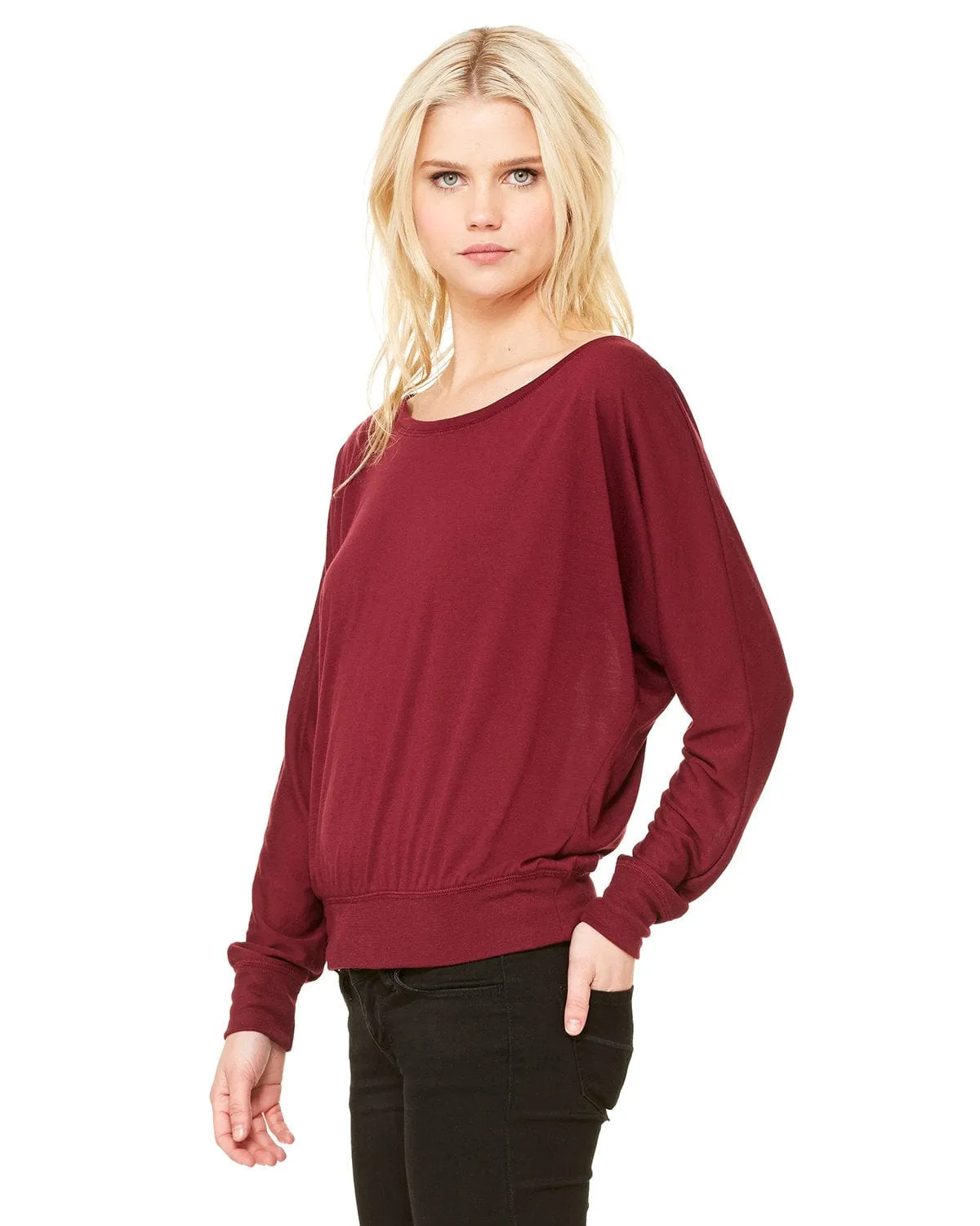 Bella Canvas Ladies Long Sleeve Off The Shoulder Top | Maroon