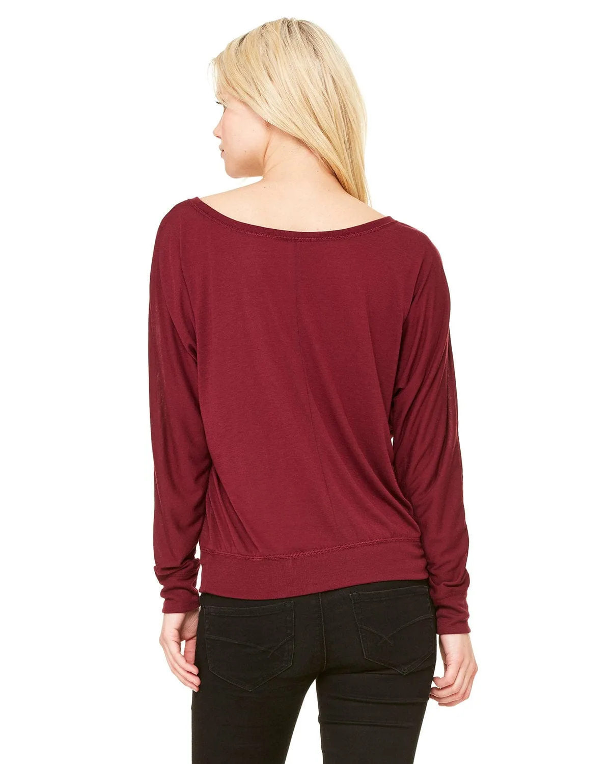 Bella Canvas Ladies Long Sleeve Off The Shoulder Top | Maroon
