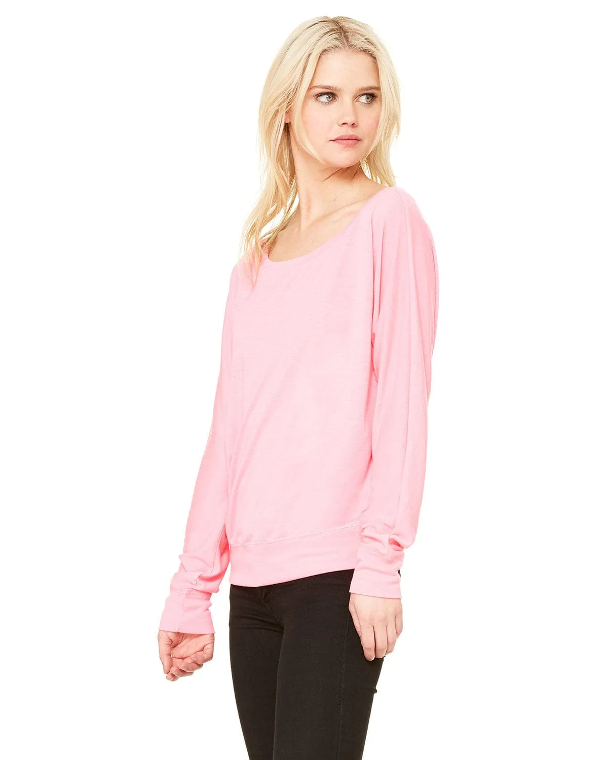 Bella Canvas Ladies Long Sleeve Off The Shoulder Top | Neon Pink