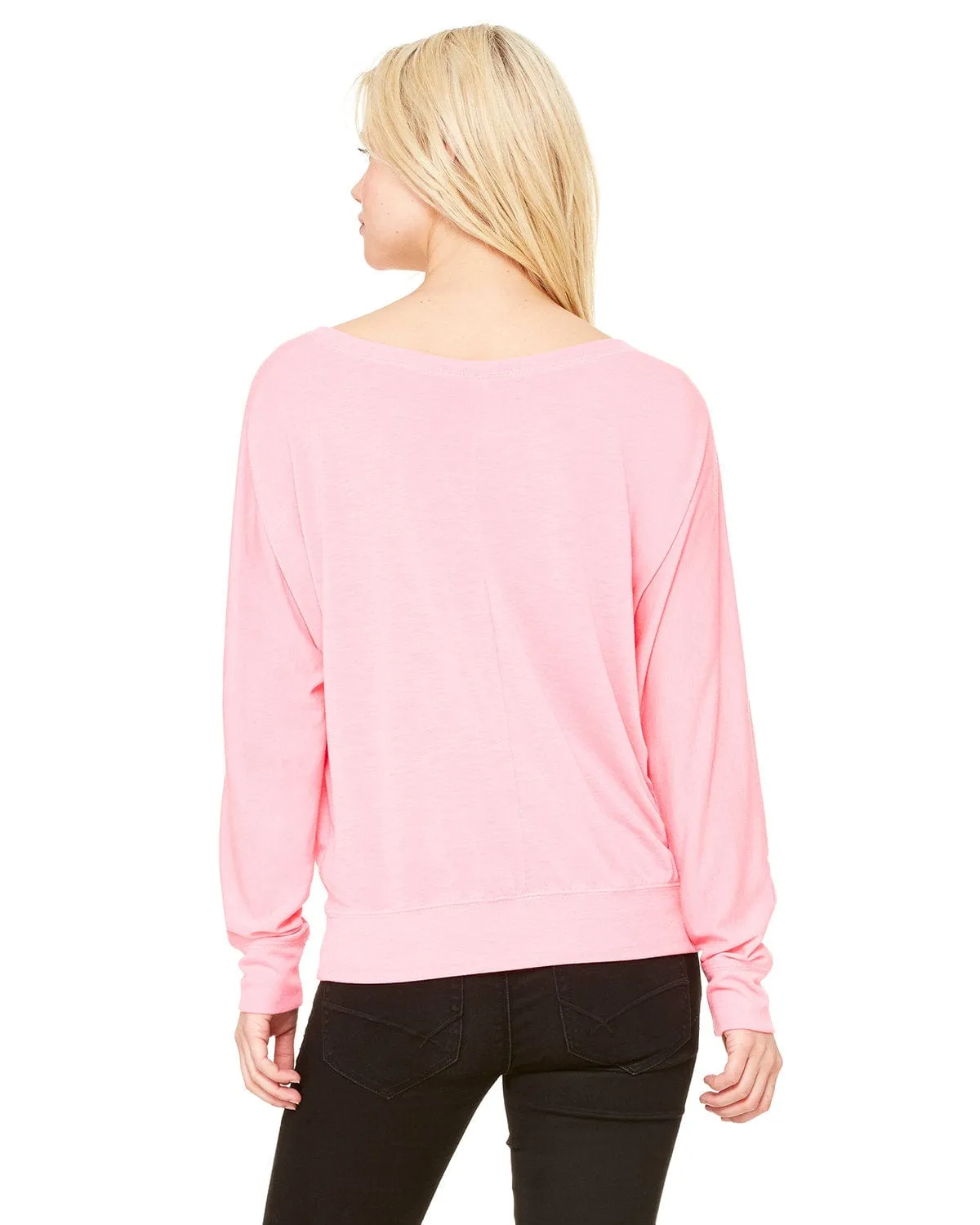 Bella Canvas Ladies Long Sleeve Off The Shoulder Top | Neon Pink