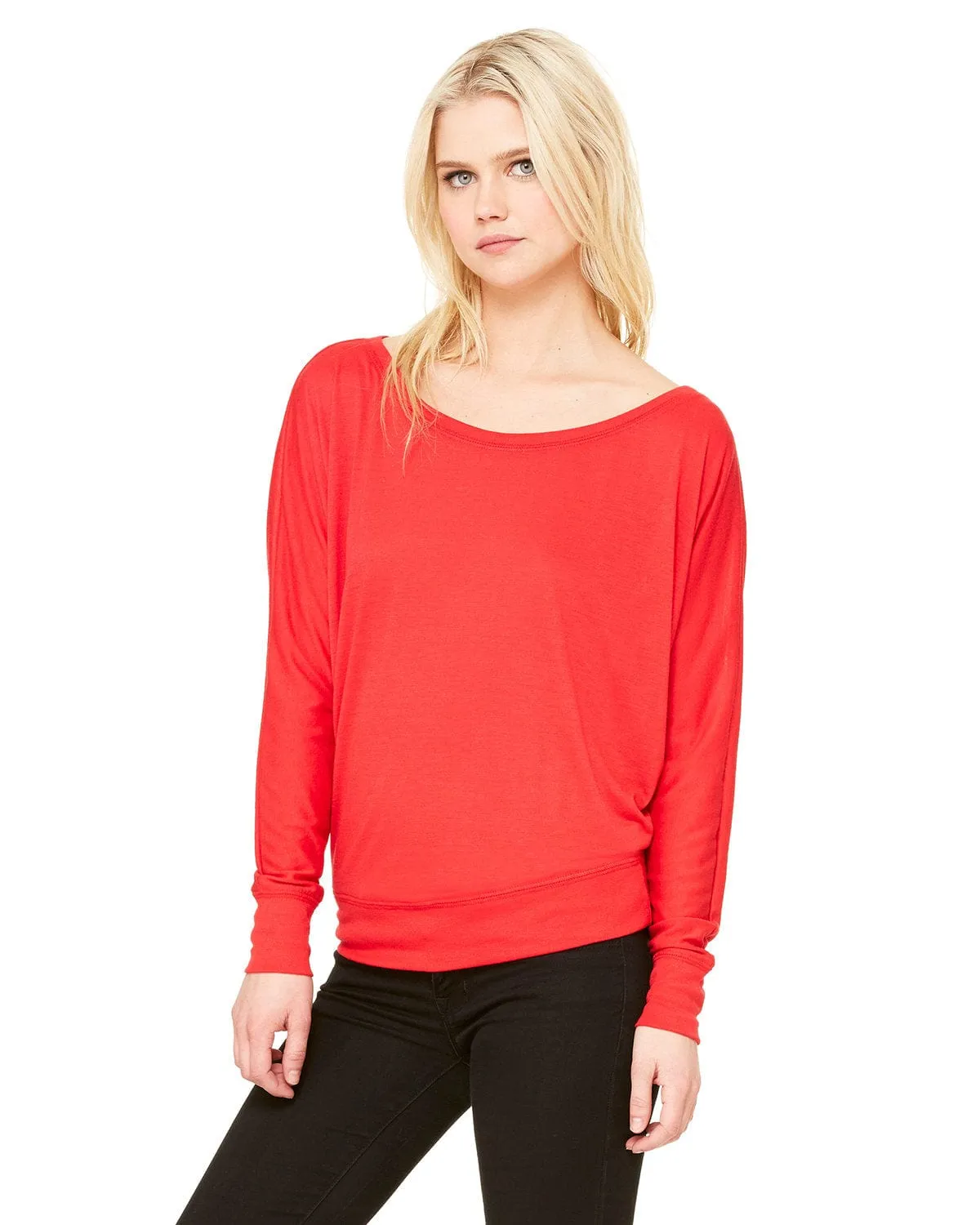 Bella Canvas Ladies Long Sleeve Off The Shoulder Top | Red