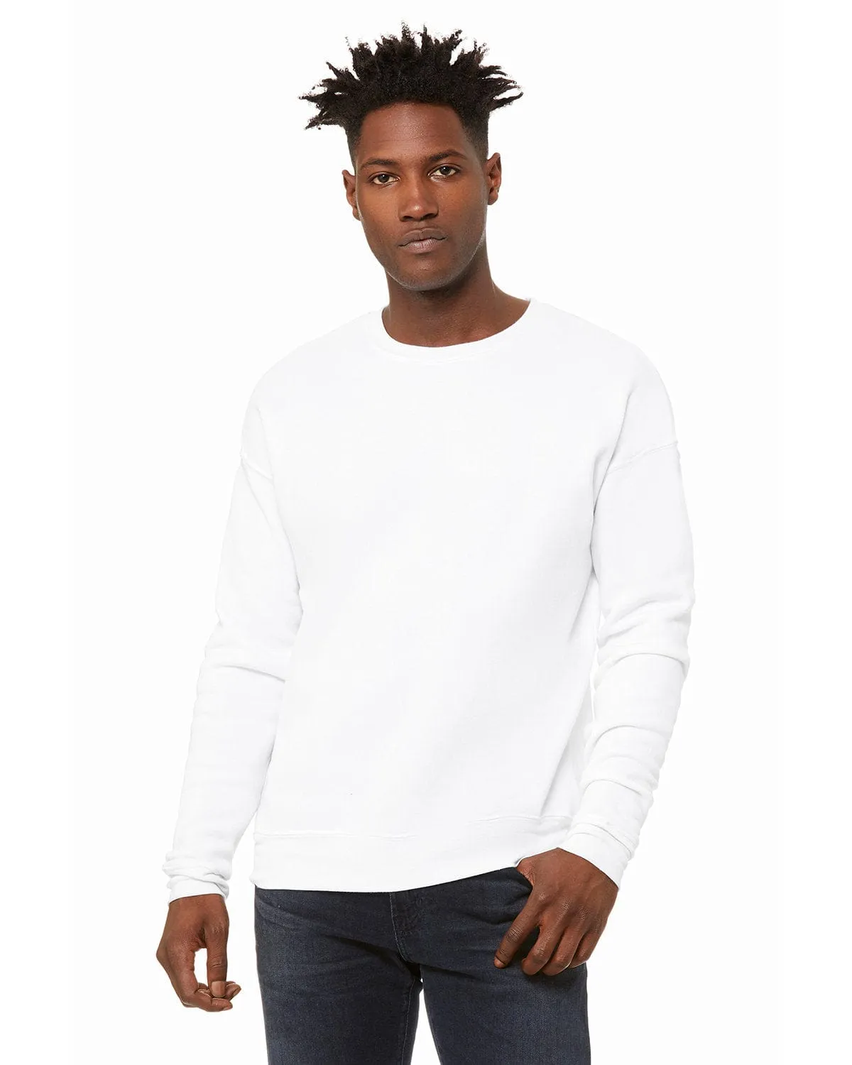 Bella Canvas Unisex Drop Shoulder Fleece Crewneck Sweatshirt | Dtg White