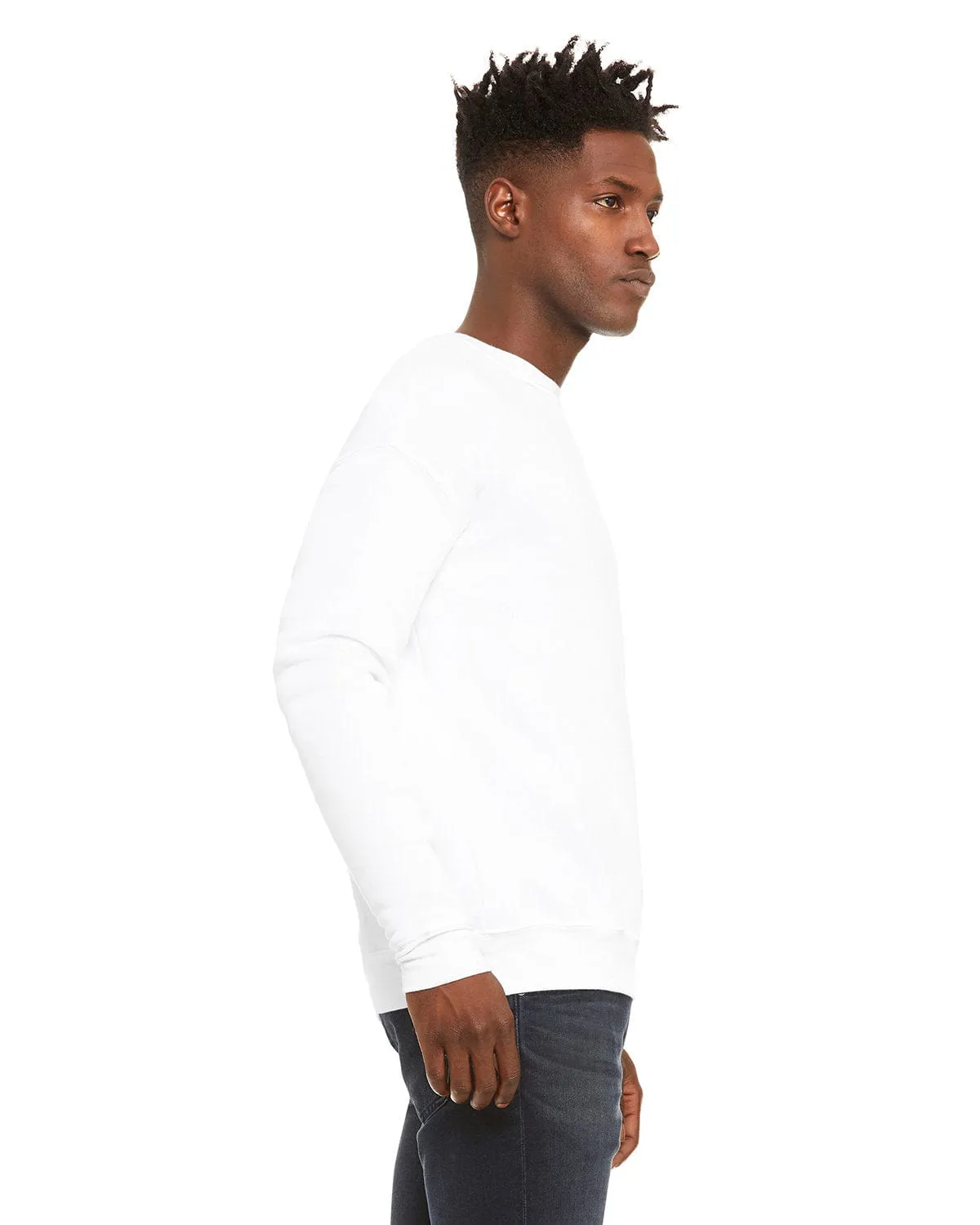 Bella Canvas Unisex Drop Shoulder Fleece Crewneck Sweatshirt | Dtg White