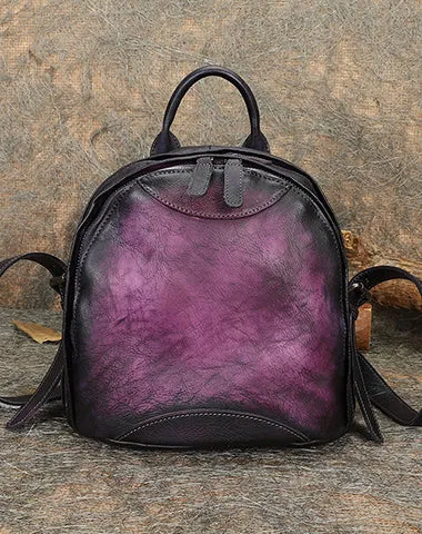 Best Purple Leather Rucksack Bag Womens Vintage Small School Backpacks Leather Backpack Purse