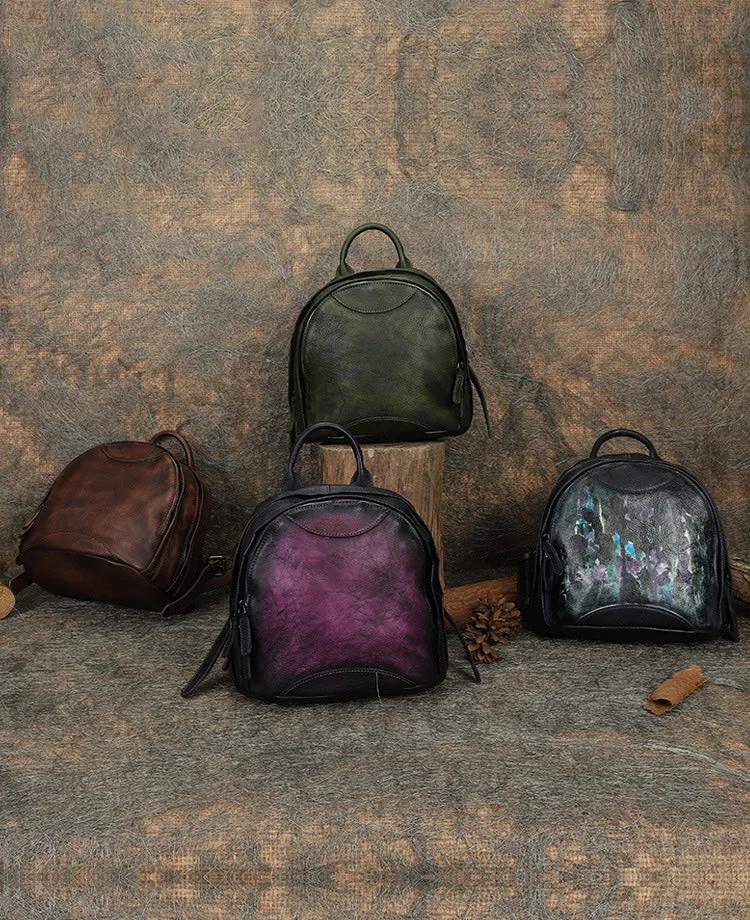 Best Purple Leather Rucksack Bag Womens Vintage Small School Backpacks Leather Backpack Purse