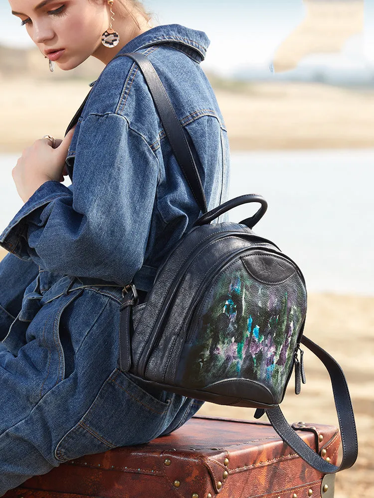 Best Purple Leather Rucksack Bag Womens Vintage Small School Backpacks Leather Backpack Purse