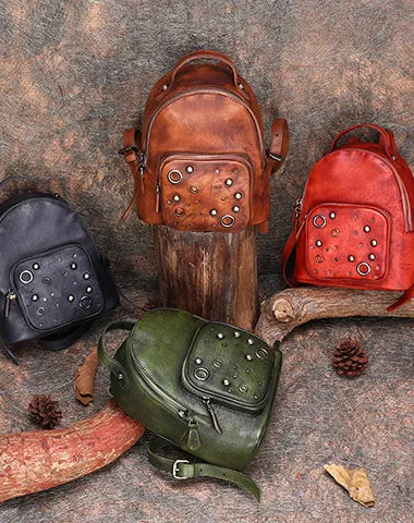 Best Vintage Rivet Leather Rucksack Bag Womens Small School Backpacks Leather Backpack Purse
