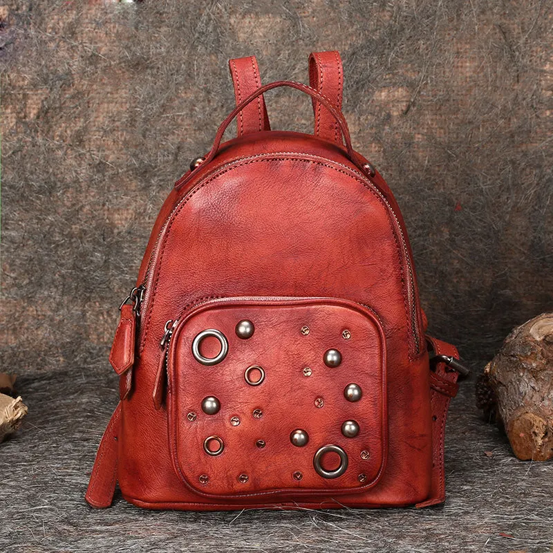 Best Vintage Rivet Leather Rucksack Bag Womens Small School Backpacks Leather Backpack Purse