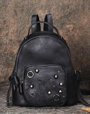 Best Vintage Rivet Leather Rucksack Bag Womens Small School Backpacks Leather Backpack Purse