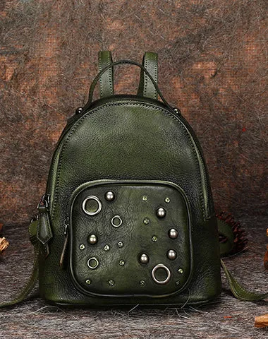Best Vintage Rivet Leather Rucksack Bag Womens Small School Backpacks Leather Backpack Purse