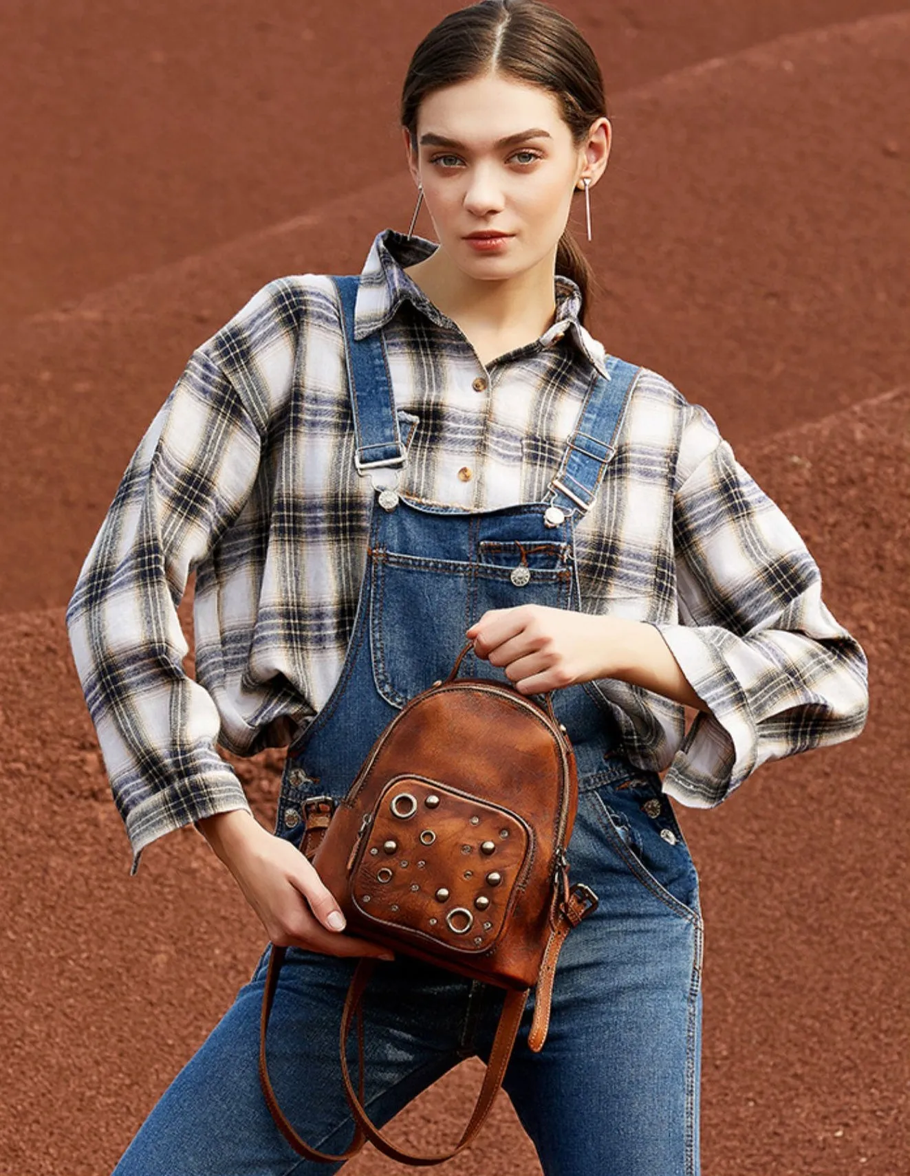 Best Vintage Rivet Leather Rucksack Bag Womens Small School Backpacks Leather Backpack Purse