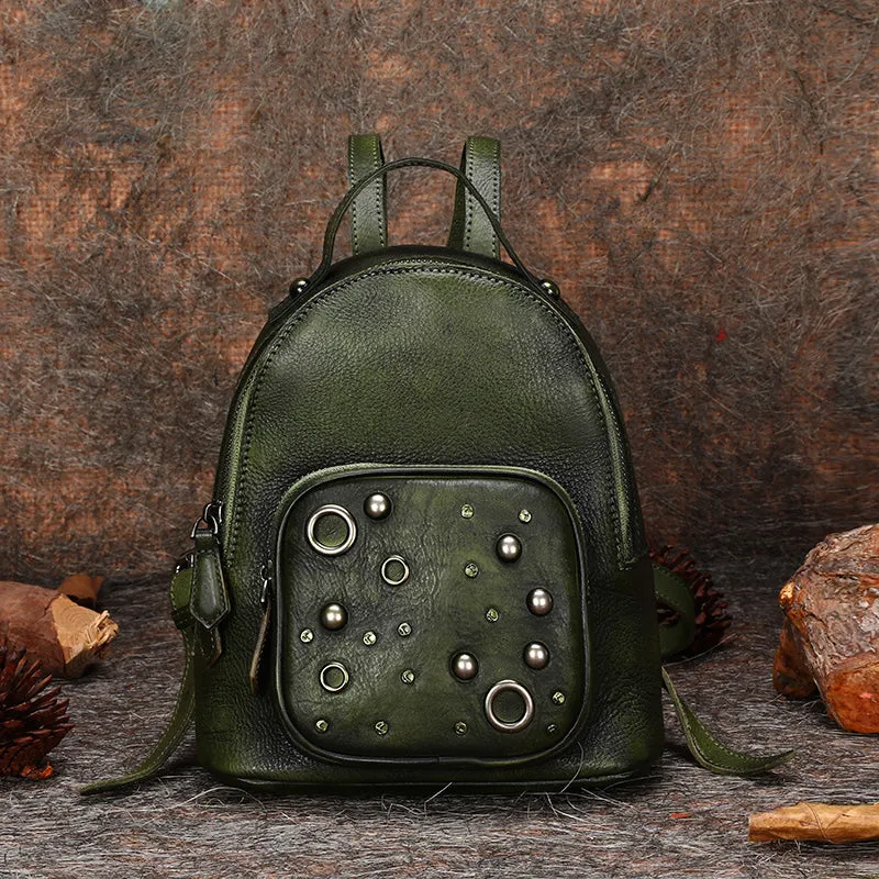 Best Vintage Rivet Leather Rucksack Bag Womens Small School Backpacks Leather Backpack Purse