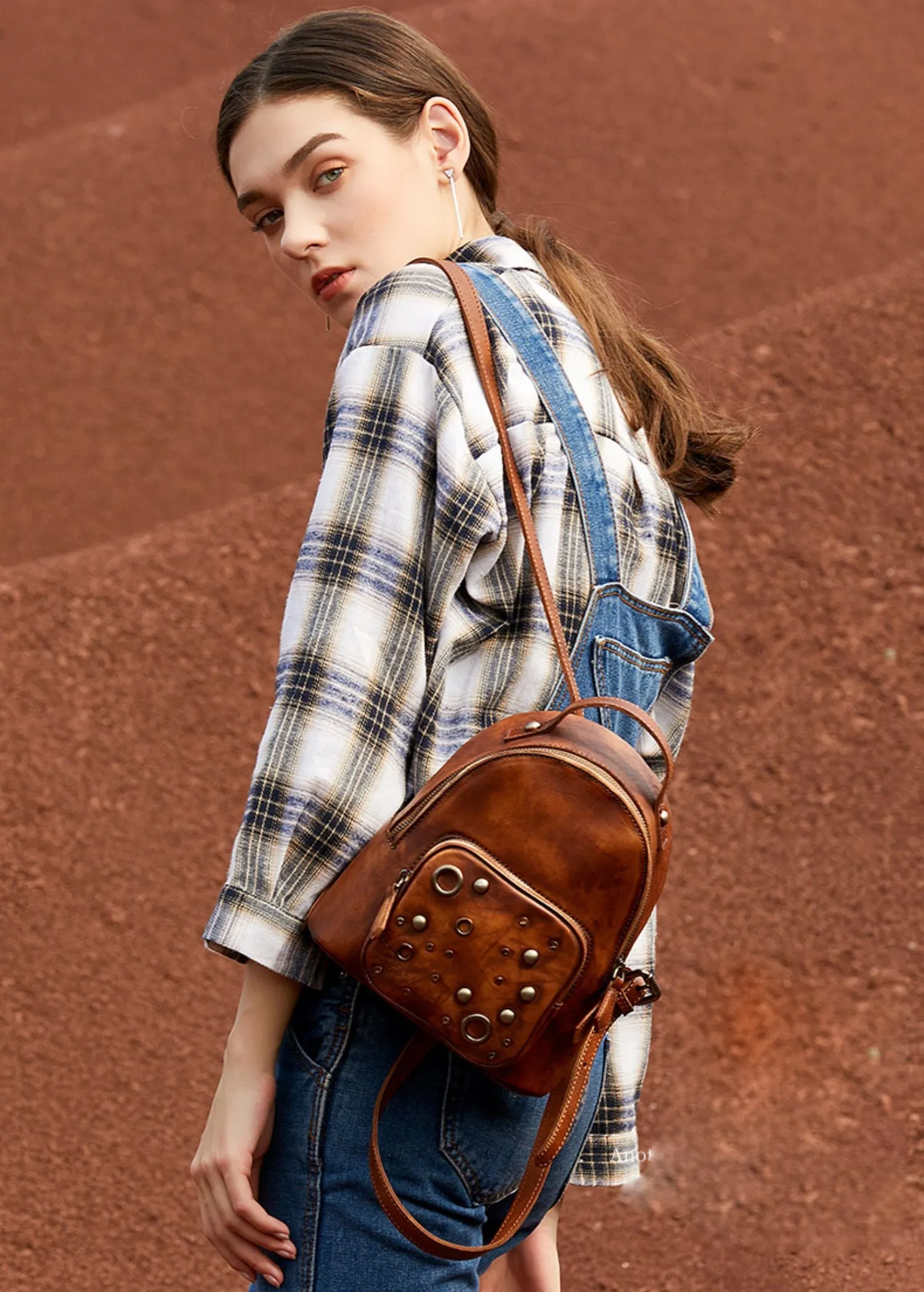 Best Vintage Rivet Leather Rucksack Bag Womens Small School Backpacks Leather Backpack Purse