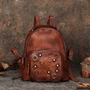 Best Vintage Rivet Leather Rucksack Bag Womens Small School Backpacks Leather Backpack Purse