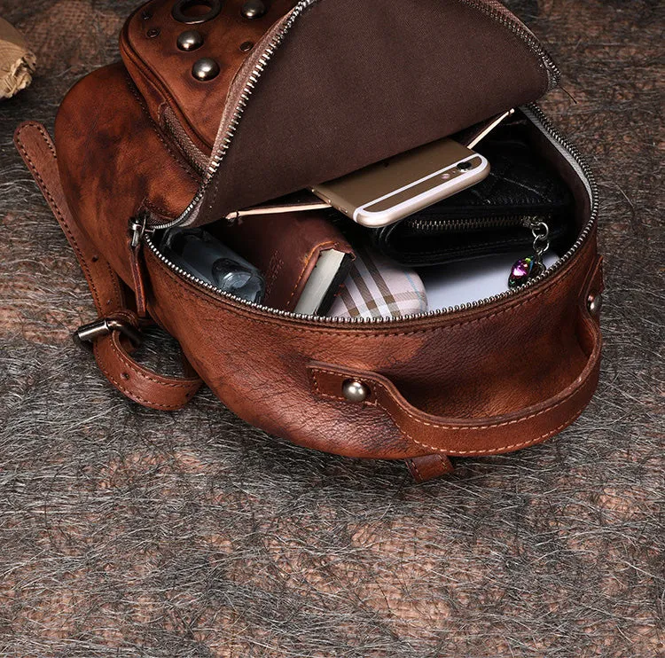 Best Vintage Rivet Leather Rucksack Bag Womens Small School Backpacks Leather Backpack Purse