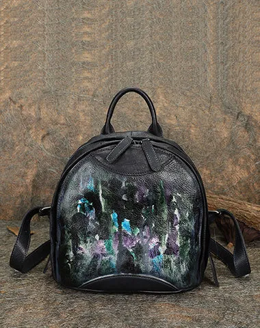 Best Watercolour Leather Rucksack Bag Womens Vintage Small School Backpacks Leather Backpack Purse