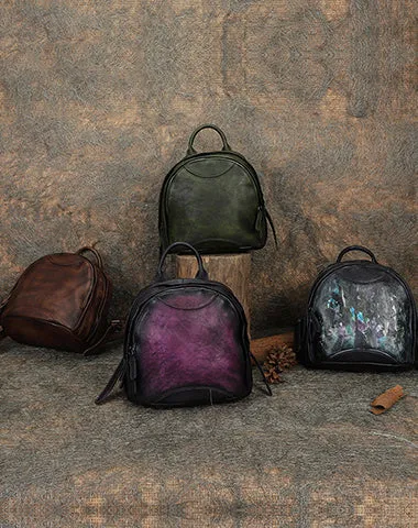 Best Watercolour Leather Rucksack Bag Womens Vintage Small School Backpacks Leather Backpack Purse