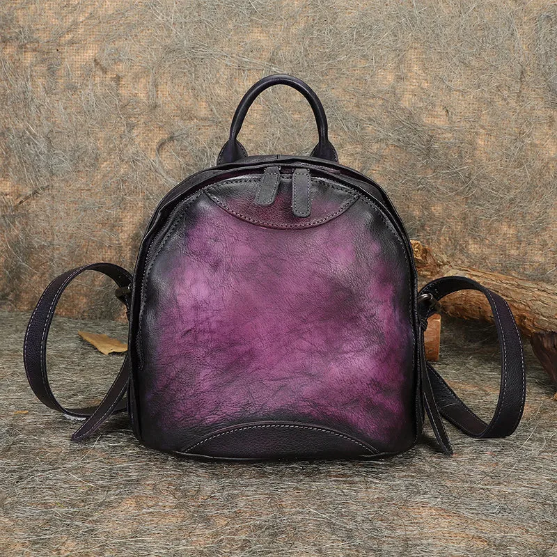 Best Watercolour Leather Rucksack Bag Womens Vintage Small School Backpacks Leather Backpack Purse