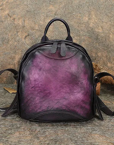 Best Watercolour Leather Rucksack Bag Womens Vintage Small School Backpacks Leather Backpack Purse