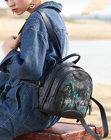 Best Watercolour Leather Rucksack Bag Womens Vintage Small School Backpacks Leather Backpack Purse