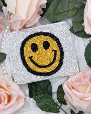 Big Smiley Face Coin Pouch - White