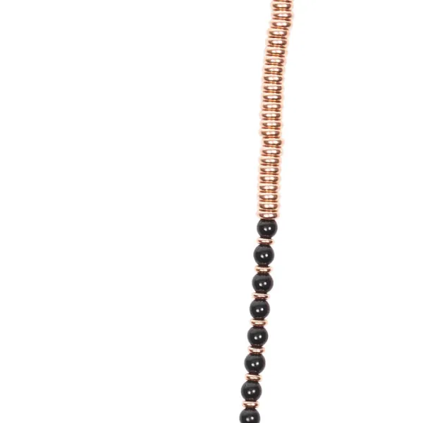 Black Agata Stone Beaded Necklace with 18K Rose Gold beads