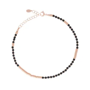 Black Agata Stone Beaded Necklace with 18K Rose Gold beads